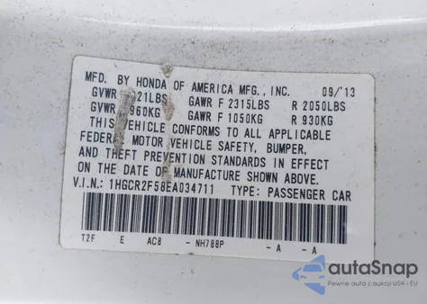 2014 Honda Accord Sport from USA, damaged, VIN 1HGCR2F58EA034711